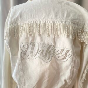Heirloom Bridal Company Embroidered Pearl Fringe White Denim Wifey Jacket